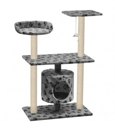 Cat Tree with Sisal Scratching Posts 95 cm Grey Paw Prints