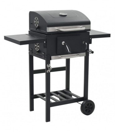 Charcoal-Fueled BBQ Grill with Bottom Shelf Black