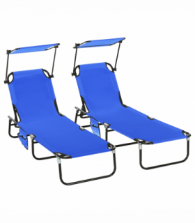 Comfort Lounge Chairs - Adjustable Recline & Sunshade - Set of 2