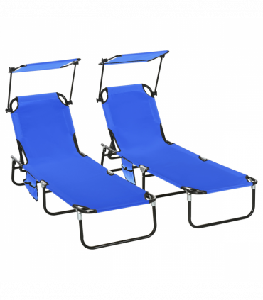 Comfort Lounge Chairs - Adjustable Recline & Sunshade - Set of 2