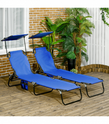 Comfort Lounge Chairs - Adjustable Recline & Sunshade - Set of 2