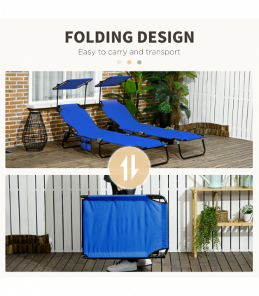 Comfort Lounge Chairs - Adjustable Recline & Sunshade - Set of 2