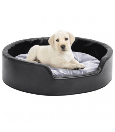 Dog Bed Black and Grey 69x59x19 cm Plush and Faux Leather