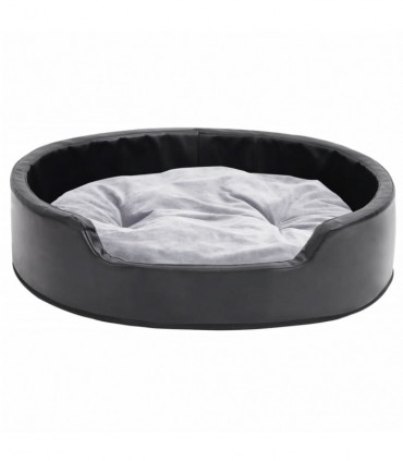 Dog Bed Black and Grey 79x70x19 cm Plush and Faux Leather