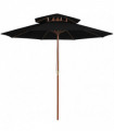 Double Decker Parasol with Wooden Pole Black 270 cm
