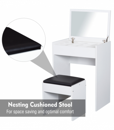 Dressing Table Set White Flip-up Mirror Hidden Space Padded Stool Multi-purpose