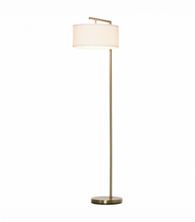 Floor Lamp with Linen Lampshade Round Base for Living Room Bedroom - White
