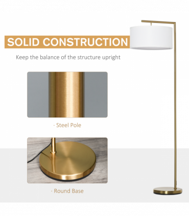 Floor Lamp with Linen Lampshade Round Base for Living Room Bedroom - White