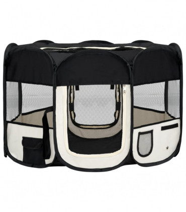 Foldable Dog Playpen with Carrying Bag Black 110x110x58 cm