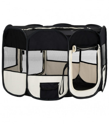 Foldable Dog Playpen with Carrying Bag Black 125x125x61 cm