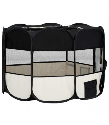 Foldable Dog Playpen with Carrying Bag Black 125x125x61 cm