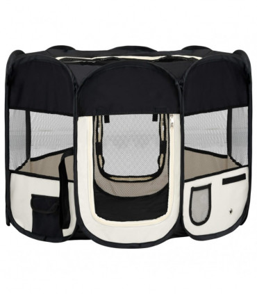 Foldable Dog Playpen with Carrying Bag Black 90x90x58 cm