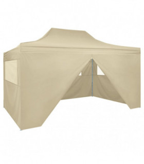 Foldable Tent Pop-Up with 4 Side Walls 3x4.5 m Cream White