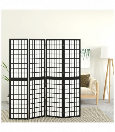 Folding 4-Panel Room Divider Japanese Style 160x170 cm Black