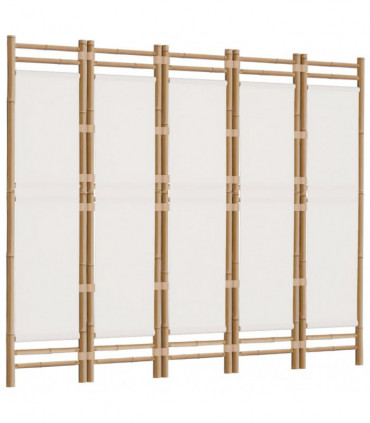 Folding 5-Panel Room Divider 200 cm Bamboo and Canvas