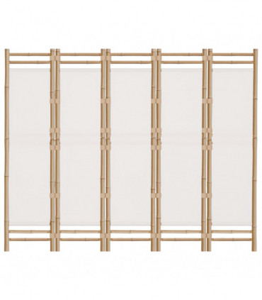 Folding 5-Panel Room Divider 200 cm Bamboo and Canvas