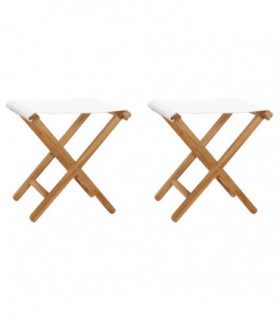 Folding Chairs 2 pcs Solid Teak Wood and Fabric Cream White