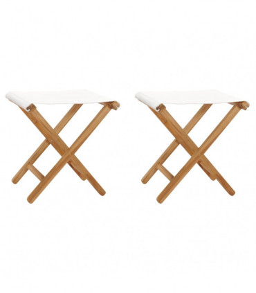 Folding Chairs 2 pcs Solid Teak Wood and Fabric Cream White