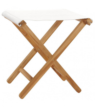 Folding Chairs 2 pcs Solid Teak Wood and Fabric Cream White