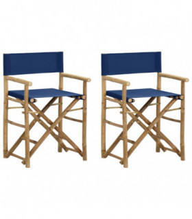 Folding Director's Chairs 2 pcs Blue Bamboo and Fabric