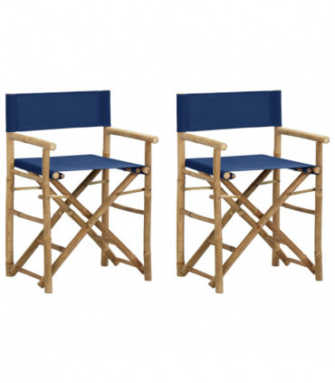 Folding Director's Chairs 2 pcs Blue Bamboo and Fabric