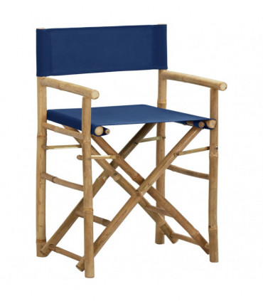Folding Director's Chairs 2 pcs Blue Bamboo and Fabric