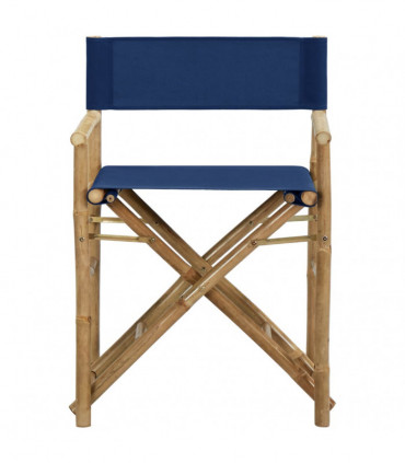 Folding Director's Chairs 2 pcs Blue Bamboo and Fabric