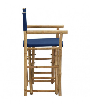 Folding Director's Chairs 2 pcs Blue Bamboo and Fabric