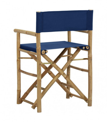 Folding Director's Chairs 2 pcs Blue Bamboo and Fabric