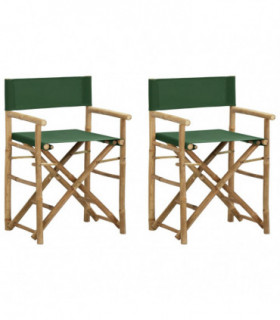 Folding Director's Chairs 2 pcs Green Bamboo and Fabric