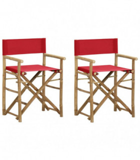Folding Director's Chairs 2 pcs Red Bamboo and Fabric