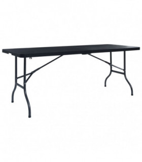 Folding Garden Table Black 180x75x72 cm HDPE Imitation Rattan