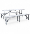 Folding Garden Table with 2 Benches 180 cm Steel and HDPE White
