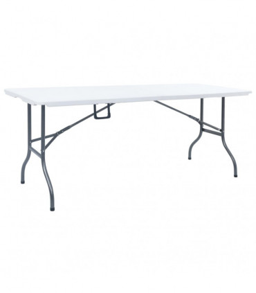 Folding Garden Table with 2 Benches 180 cm Steel and HDPE White