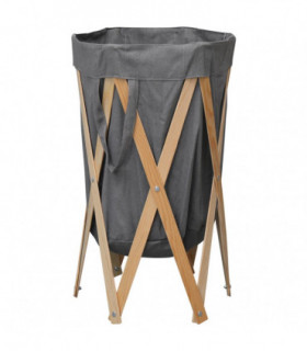 Folding Laundry Basket Grey Wood and Fabric