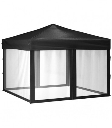 Folding Party Tent with Sidewalls Black 3x3 m