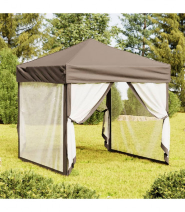 vidaXL Folding Party Tent with Sidewalls Taupe 2x2 m