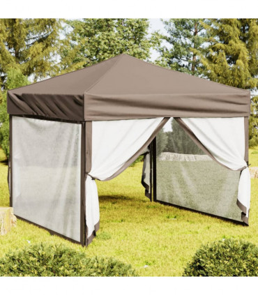 Folding Party Tent with Sidewalls Taupe 3x3 m