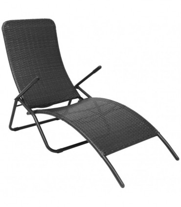 Folding Sun Lounger Poly Rattan Black