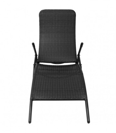 Folding Sun Lounger Poly Rattan Black