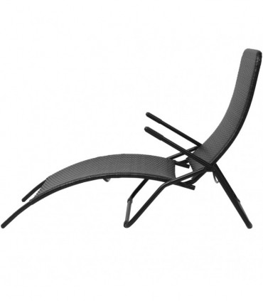 Folding Sun Lounger Poly Rattan Black