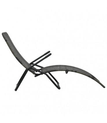 Folding Sun Lounger Poly Rattan Grey
