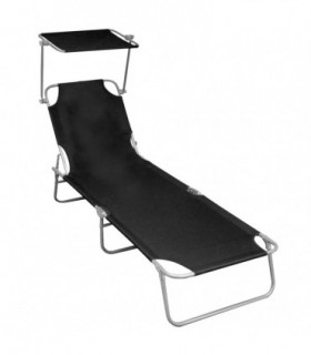 Folding Sun Lounger with Canopy Black Aluminium
