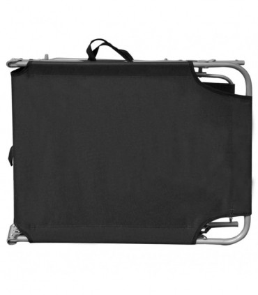 Folding Sun Lounger with Canopy Black Aluminium
