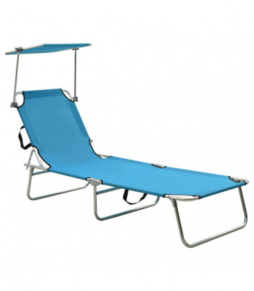 Folding Sun Lounger with Canopy Blue Aluminium