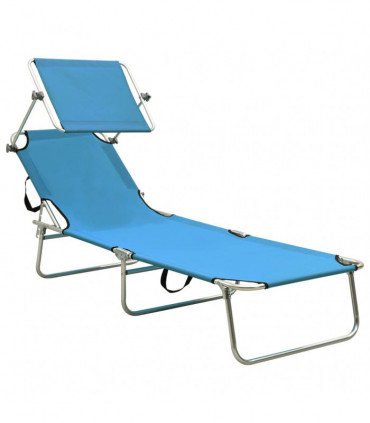 Folding Sun Lounger with Canopy Blue Aluminium