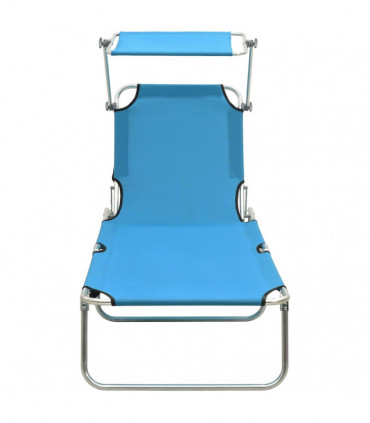 Folding Sun Lounger with Canopy Blue Aluminium