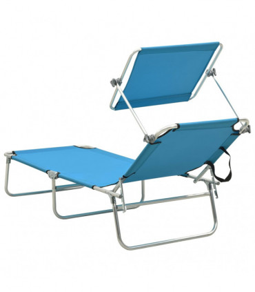 Folding Sun Lounger with Canopy Blue Aluminium
