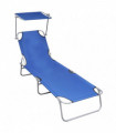 Folding Sun Lounger with Canopy Blue Aluminium