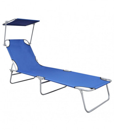 Folding Sun Lounger with Canopy Blue Aluminium